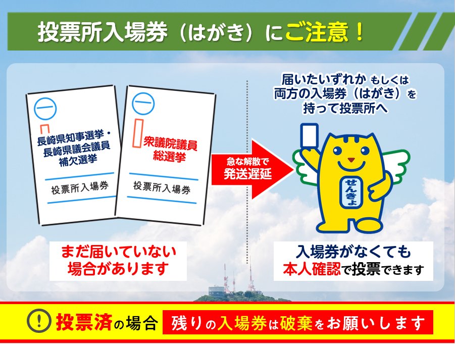 選挙印のあるはがき 投票所入場券（はがき）について】 長崎県知事選挙、衆議院議員総選挙