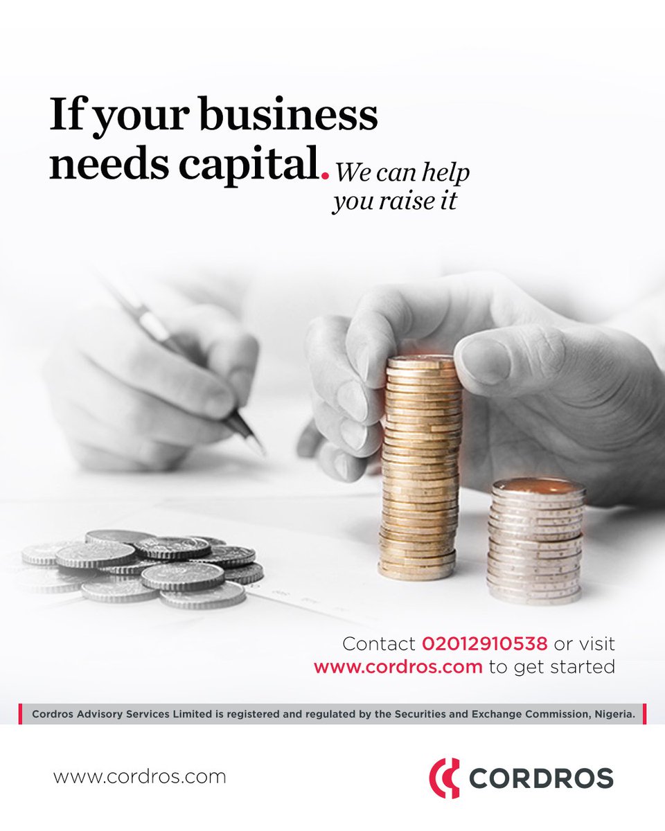 Raising capital for your business requires the right structure, positioning, and access.

At Cordros Advisory Services Limited, we work with businesses to navigate the process and connect them with the right funding pathways.

Get in touch with us today to get started.