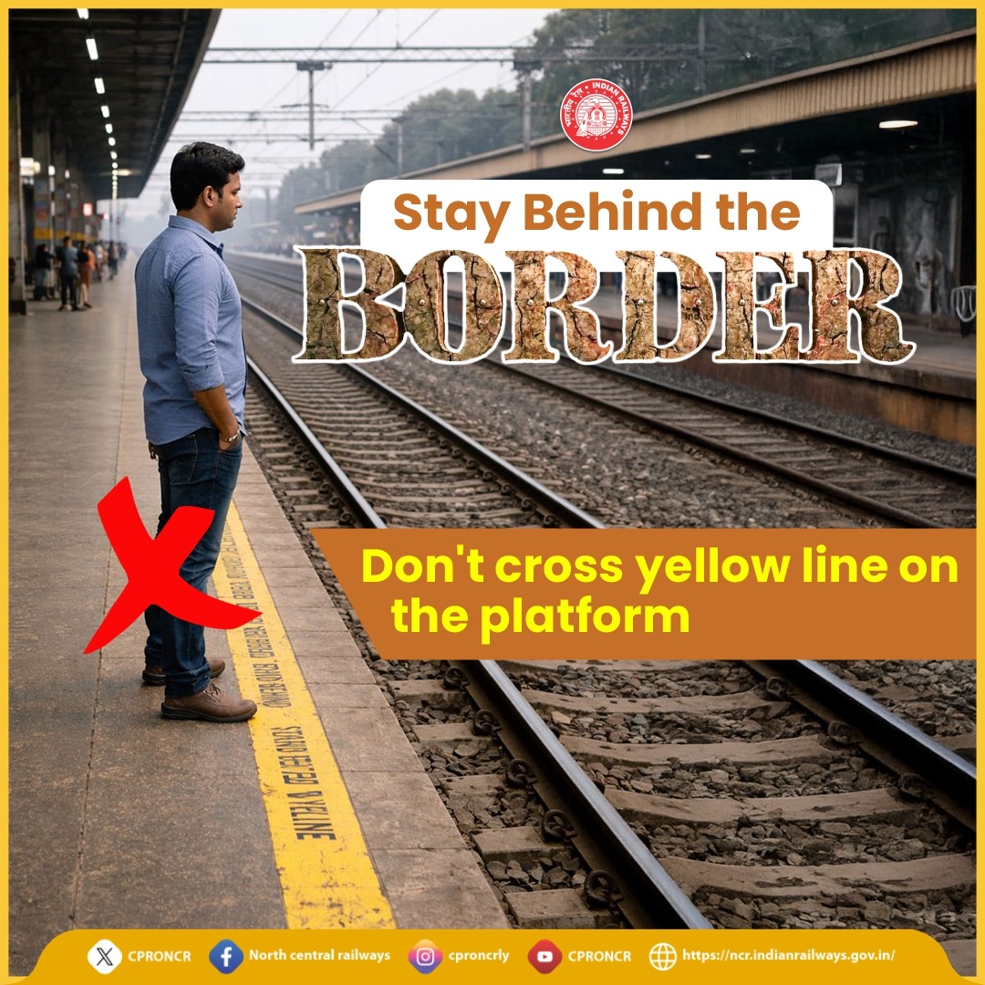 CPRONCR's tweet image. That yellow line isn’t just paint - it’s protection! 🚊⚠️

Always stay behind the yellow line while waiting at the platform.

#RailSafety #SafetyFirst #Border #StaySafe #NCRailway #IndianRailways