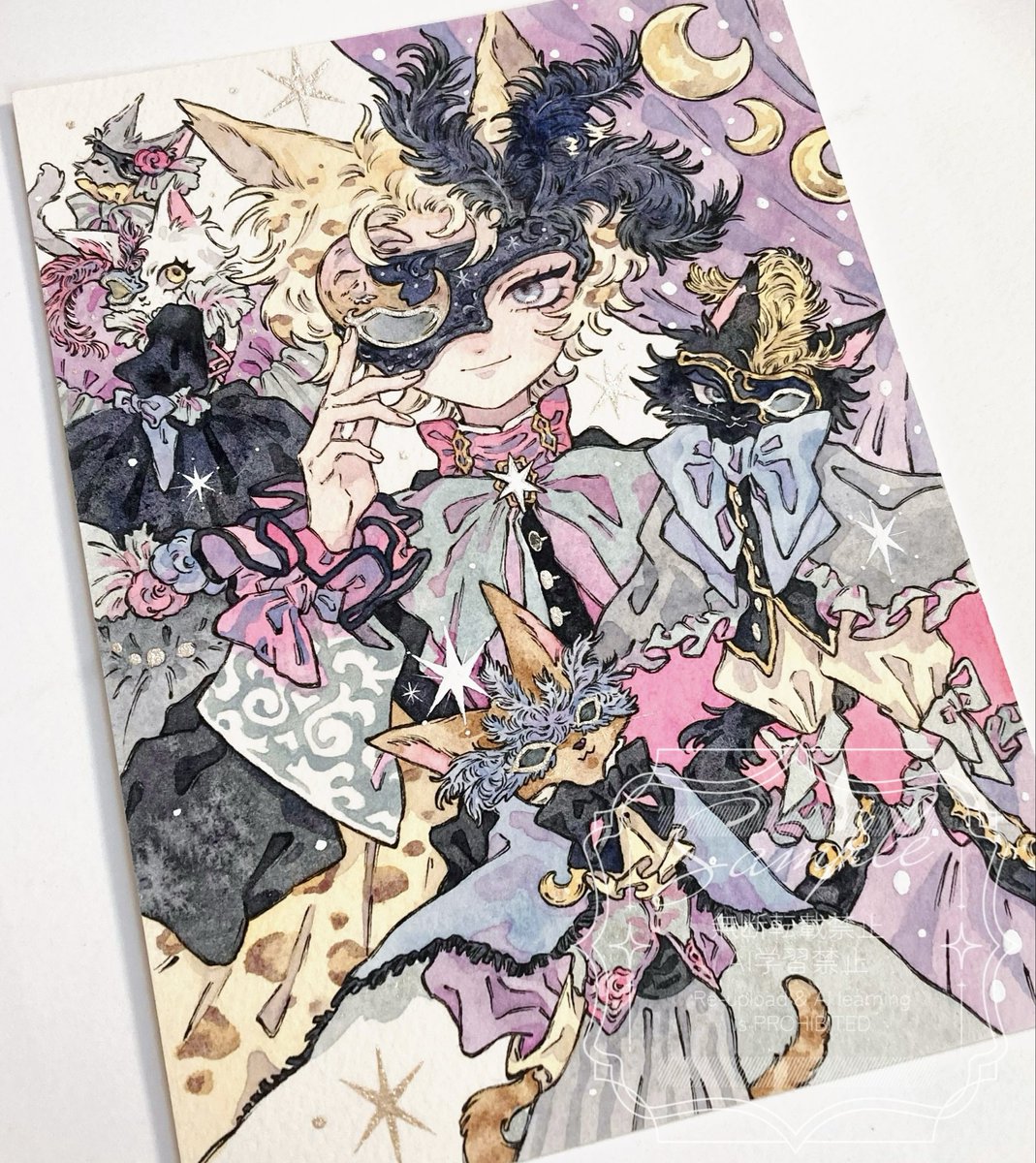 展示会用メイン作品です🐈🐈‍⬛

塗りはいつもより少しさっぱりさせて、
主線を目立たせて描きました！

今回制作がギリギリになってしまい、
額の色やマット有無など、もっとこだわりたかった部分が残ってしまい…

反省点もございますが、
温かい目でご覧いただけましたら幸いです🙇

#透明水彩