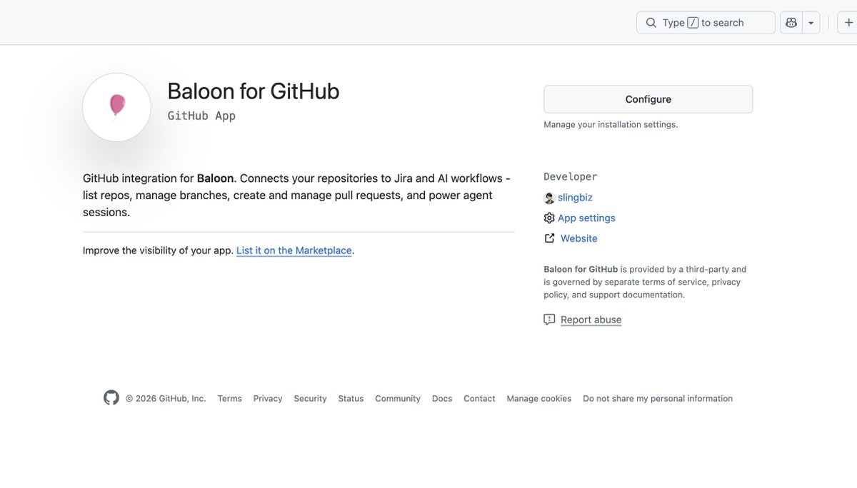 Big news for Baloon users: our new GitHub App is live.
 Org-wide repo access, better context for our AI agents, and a smoother dev experience.  Plz do Try it out. 

I'll share a demo soon. 
github.com/apps/baloon-fo…