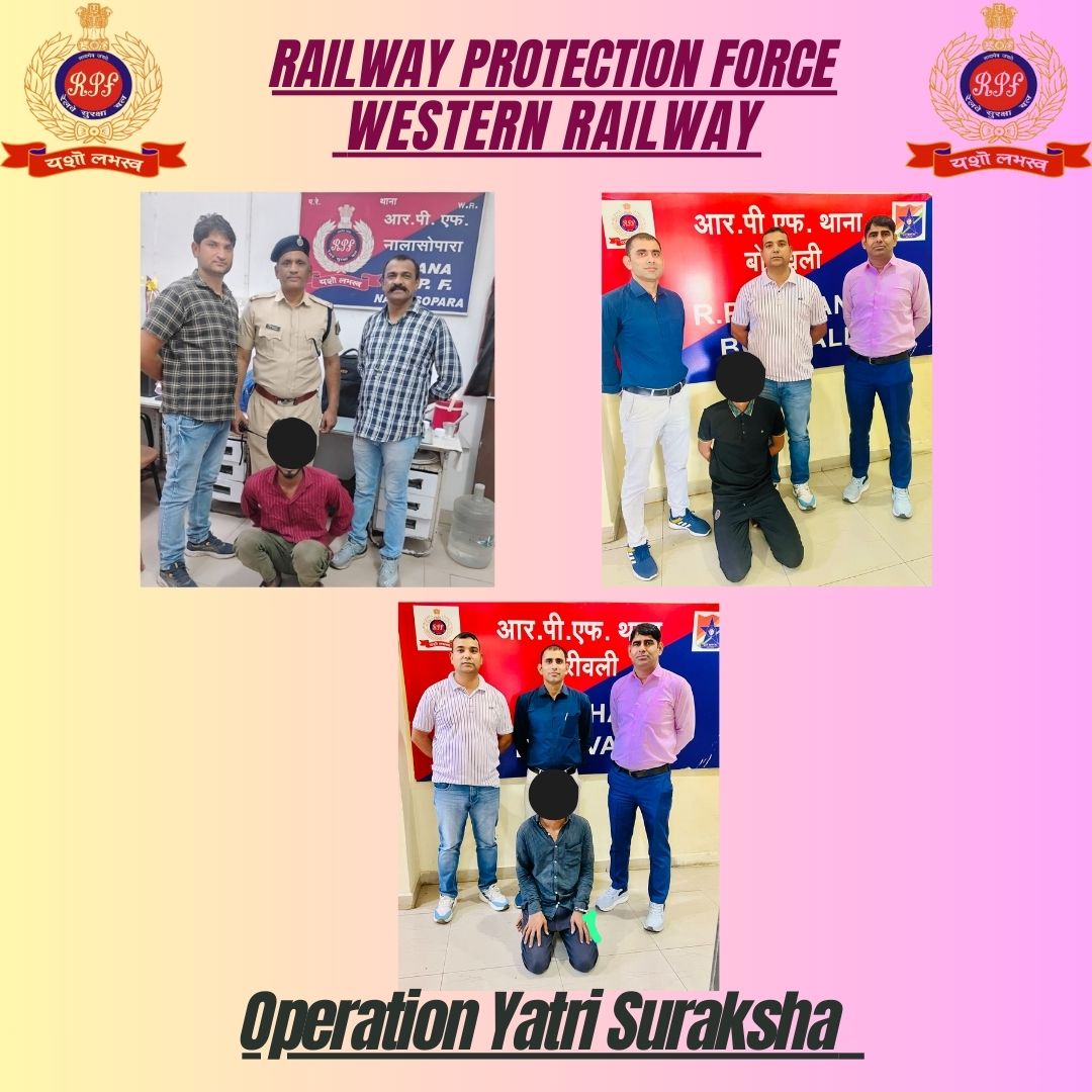 #Operation Yatri Suraksha
On 02.02.2026 vigilant RPF staff caught three offenders who had been involved in stealing property worth Rs 36,000/- at Nalasopara &amp; Borivali Station. After inquiry, handed over to GRP for further legal action. 
<a href="/RPF_INDIA/">RPF INDIA</a>