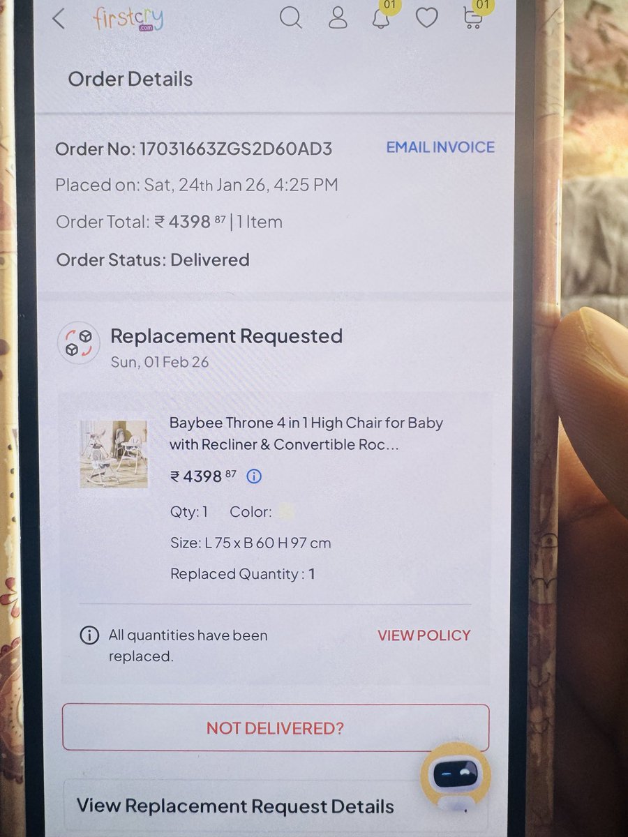 Tarunp20's tweet photo. @firstcryindia Extremely unhappy with my recent order. Received a damaged baby chair, and even the replacement was damaged. Ticket raised but still no resolution. Please process a refund immediately. Poor quality and poor experience. #FirstCry #CustomerComplaint https://t.co/cArrF5HVYH