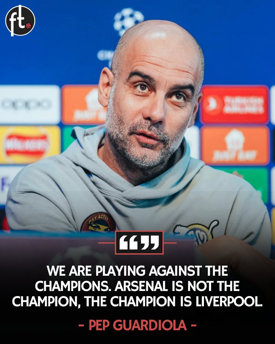 Footballtweet's tweet image. 🇪🇸🗣️ Pep Guardiola on Manchester City's next Premier League match: 

"We are playing against the champions. Arsenal is not the champion, the champion is Liverpool."