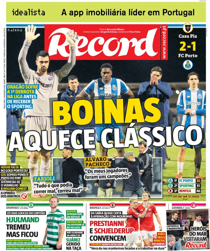 Finalmente o #FCPorto aparece nas capas de jornais. Já dizia André Vil­las-Boas: "Anseiam pela nossa queda."