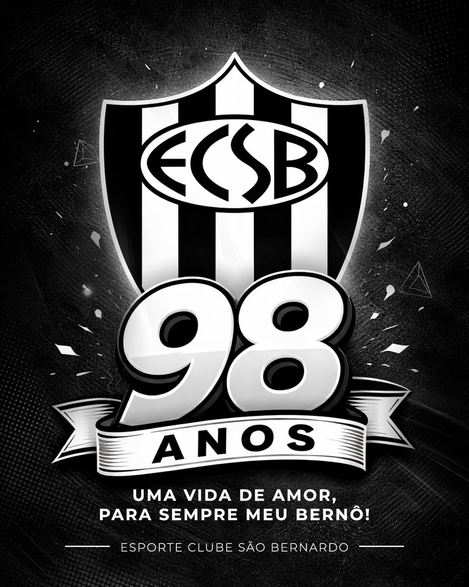 98 anos de história. Uma vida de amor. 🤍 🖤 

O EC São Bernardo completa hoje quase um século de tradição no futebol paulista. É o peso da camisa, a força da arquibancada e o orgulho do ABC.

Orgulho imenso em representar a nossa cidade. Parabéns, Bernô! Parabéns, Verdadeiro! 🐶