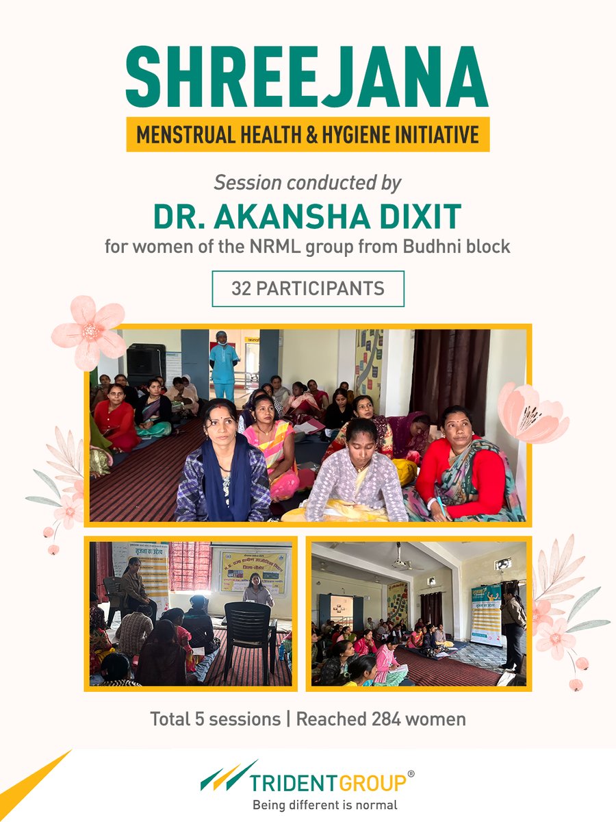 TridentGroupGLB's tweet photo. Creating safe spaces for awareness, dialogue and dignity.​
Through Shreejana - Menstrual Health &amp; Hygiene Initiative, we engaged with women from the NRML group in Budhni block, reaching 284 women across 5 sessions.​
​#TridentGroup #Shreejana #CSR #WomenEmpowerment https://t.co/E1iyFLIMb5