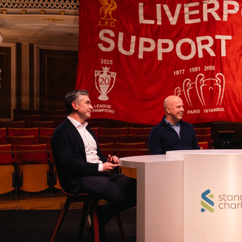 LFC's tweet photo. BTS of the @StanChart Reds Roundtable 📸