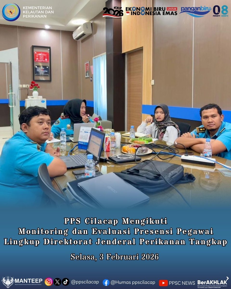ppscilacap's tweet photo. PPS Cilacap Mengikuti Kegiatan Monev Presensi Kehadiran Pegawai (3/2/2026). Monev tersebut diselenggarakan secara daring oleh Sekretariat Jenderal P T dengan Pembahasan mengenai Presensi Absensi Kehadiran Pegawai.
 
#DJPTDisiplin #DJPTBerdedikasi #DJPTBerprestasi #ppscmanteep https://t.co/TpGqHEleJb