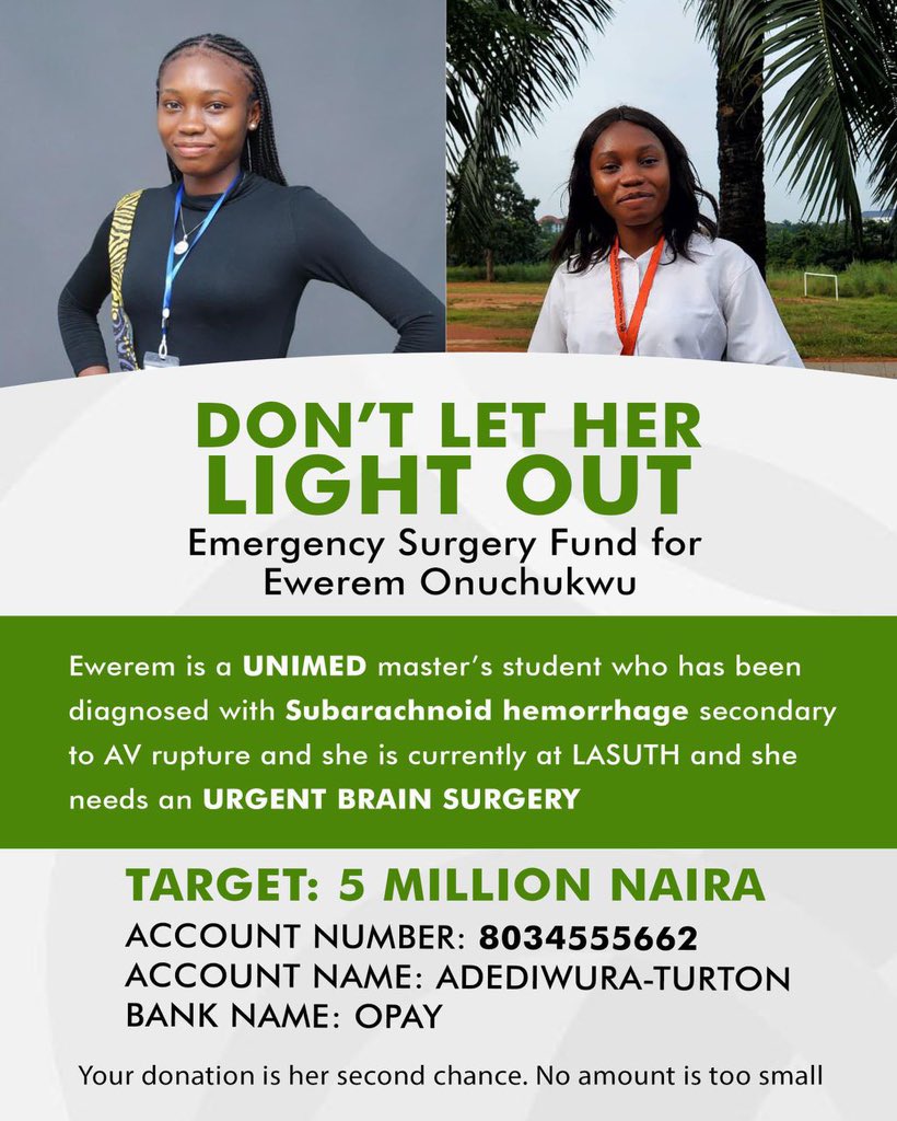 Please no amount is too small
Let’s help Ewerem🙏🙏🙏