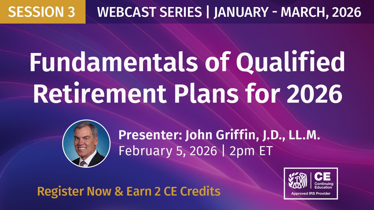 Join us for the Fundamentals of Qualified Retirement Plans series with John P. Griffin J.D., LL.M. asc-net.com/training-ce-we…