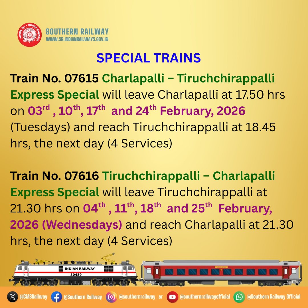 South Central Railway has notified for Express Special trains (Trains on Demand) to clear the extra rush of passengers