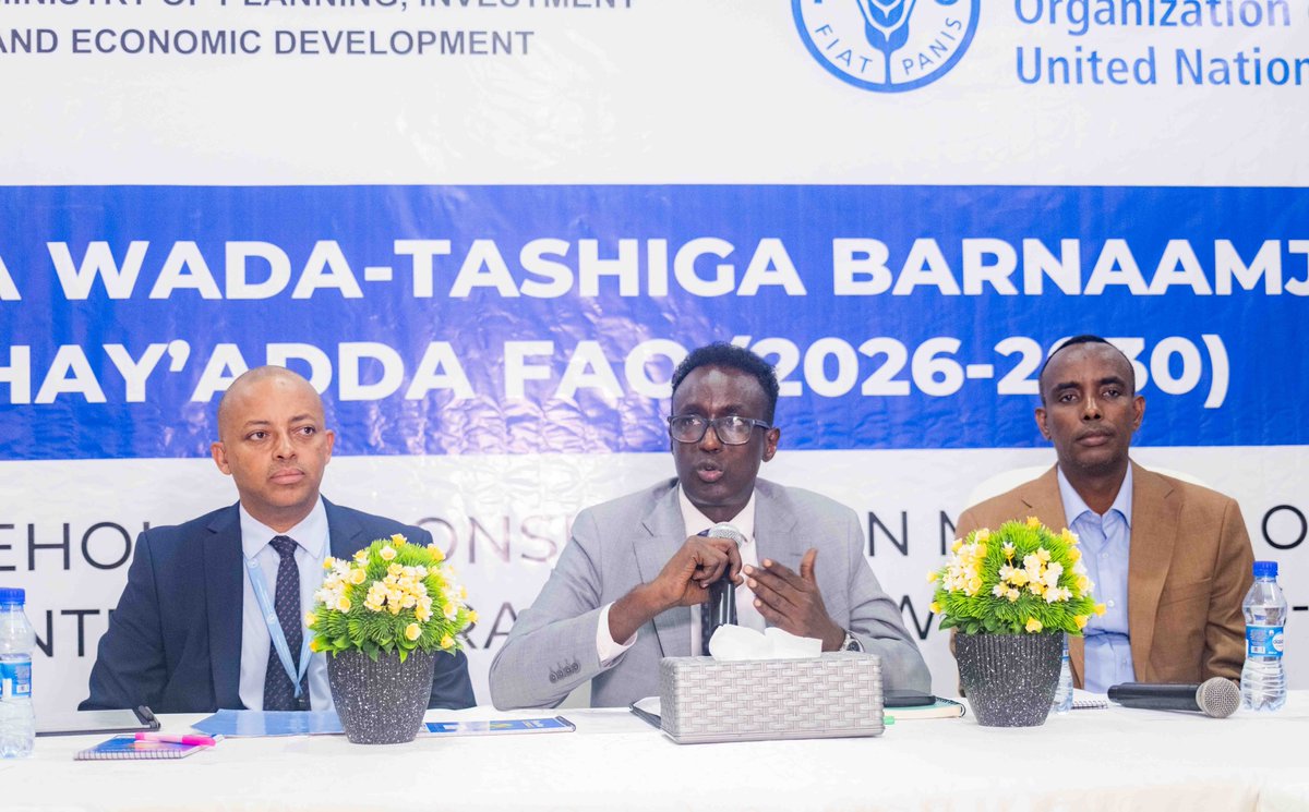 FAOSomalia's tweet image. The Director General of @MoPIED_Somalia, Mr @Moshireh, officially opened the #FAO Country Programming Framework consultative #CPF meeting with Federal and Federal Member States officials, underscoring the need for a transformative agenda in the face of climate change impacts.