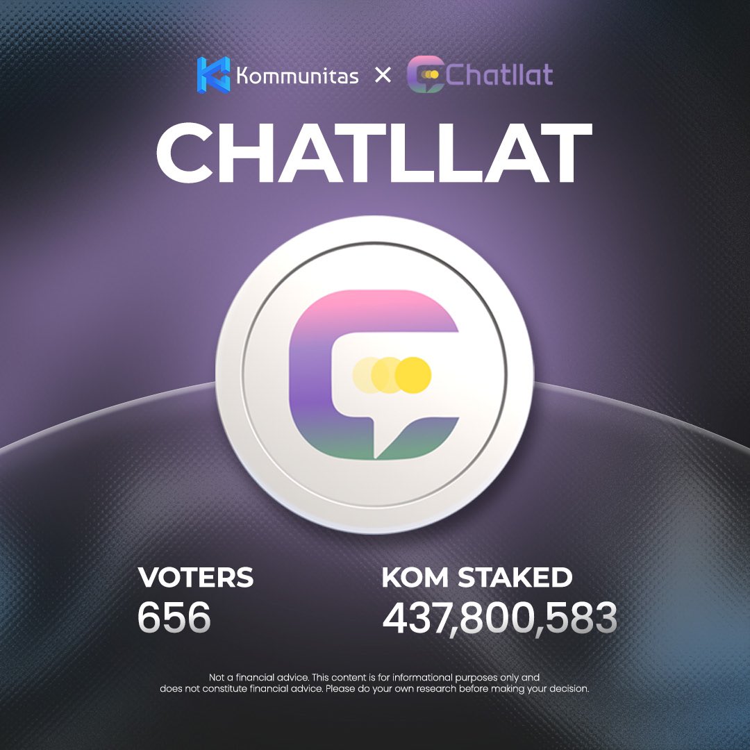 Countdown is on for <a href="/chatllat/">Chatllat</a> Public Sale on Kommunitas!

📊 656 voters with 437,800,583 $KOM
🎯 Target raise: 300,000 USDT

Already voted? Check your allocation on the pool page
👉 kommunitas.net/pool/CLAT/Publ…

New here? FCFS &amp; Community rounds are open to all.

USDT supported on