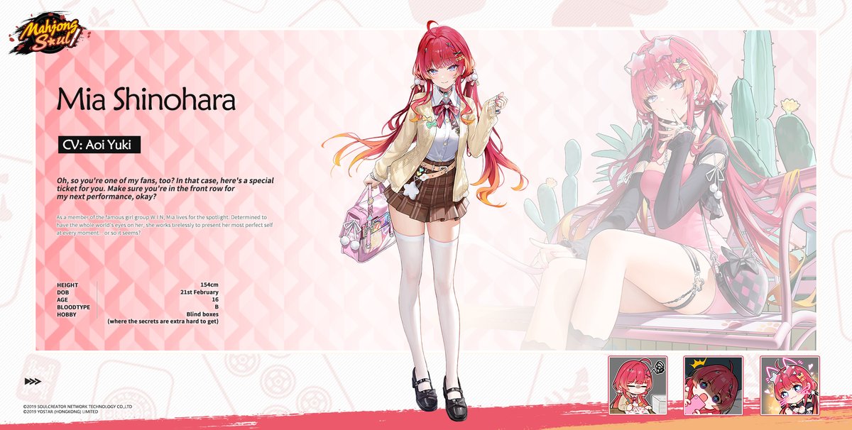 [New Character - Mia Shinohara]

As a member of the famous girl group W.I.N, Mia lives for the spotlight. Determined to have the whole world's eyes on her, she works tirelessly to present her most perfect self at every moment... or so it seems?

Follow &amp; share for a chance to win