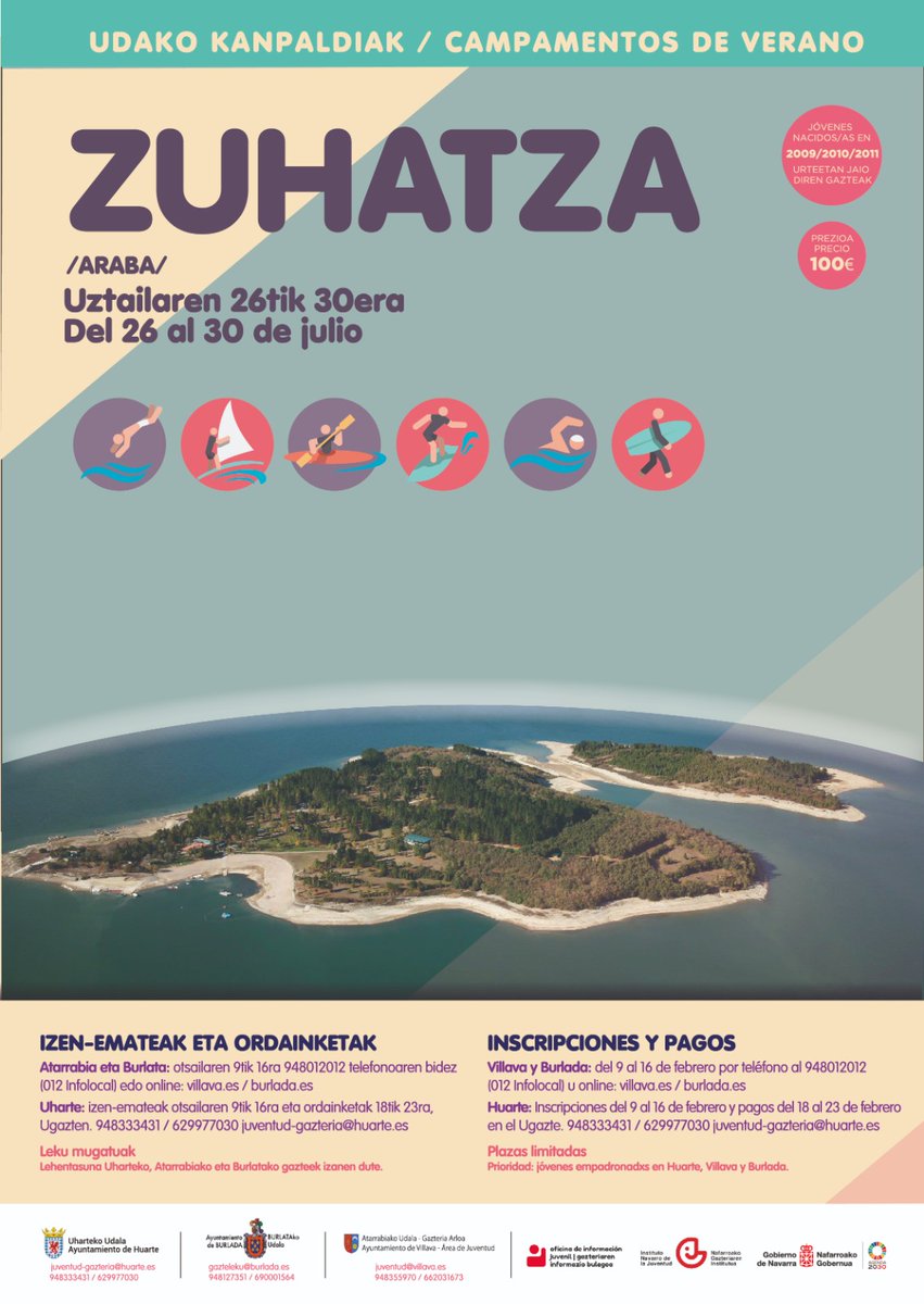 🏕️ ZUHATZA 2026 🏕️

[CAST] 📅 26 al 30 de julio

👥Nacidos/as en 2009, 2010 y 2011
💸 100€

📩 Prescripciones 9-16 de febrero llamando al 012 al 948 012 012 u online en burlada.es 📲

<a href="/AytoBurlada/">Burlada - Burlata</a>