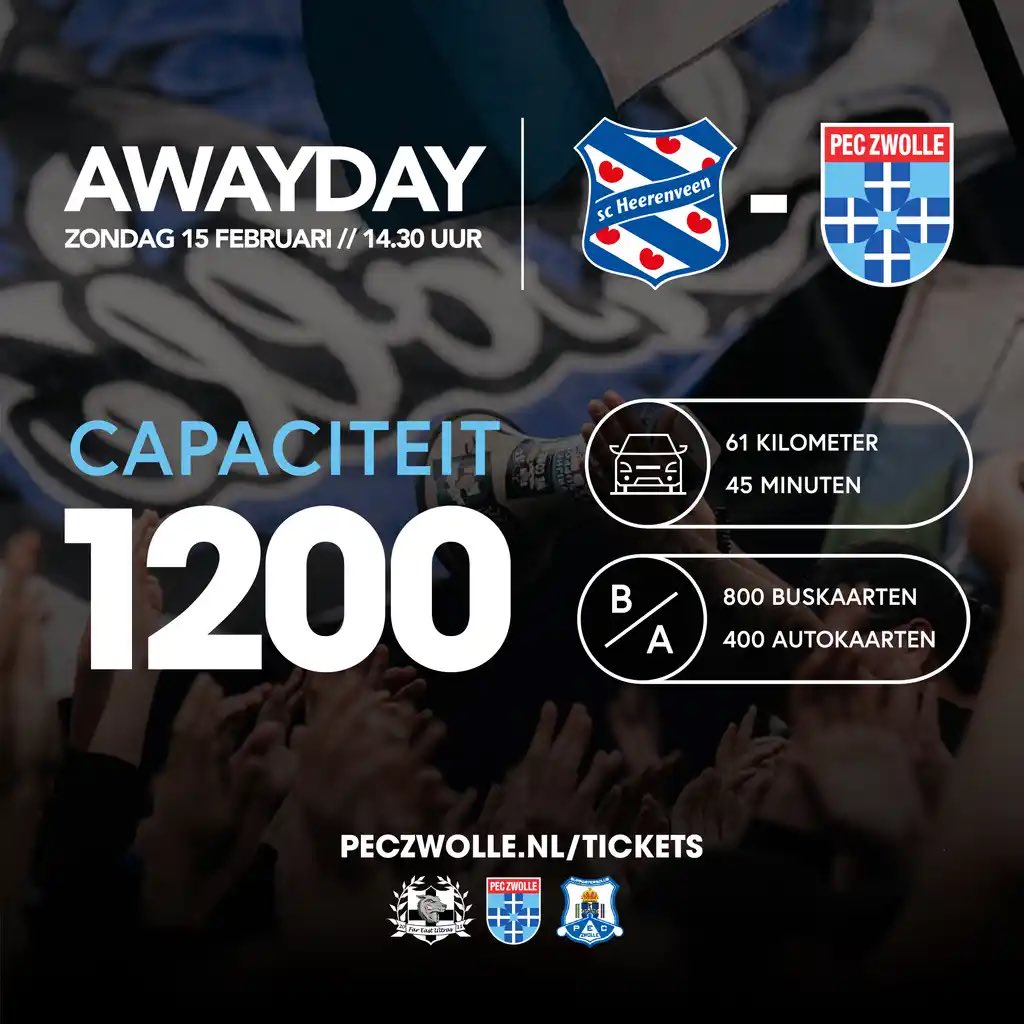 GA MEE NAAR HEERENVEEN!

De kaartverkoop voor de voorrangsgroep  is inmiddels gestart. De reguliere verkoop start 12:00 uur op peczwolle.nl/tickets

#heepec #feuzwolle