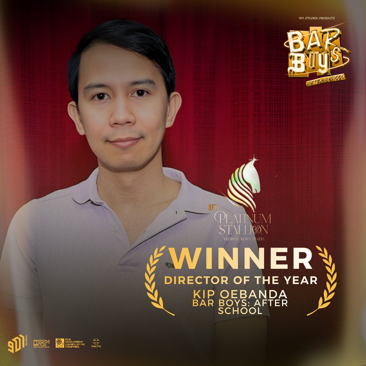 BarBoysMovie's tweet image. FILM OF THE YEAR! ⚖️✨
Bar Boys: After School WINS BIG at the Platinum Stallion Media Awards 2026!

🏆 FILM OF THE YEAR
Bar Boys: After School – 901 Studios

🏆 DIRECTOR OF THE YEAR - Kip Oebanda

🏆 BEST FILM ACTOR - Will Ashley

🏆 BREAKTHROUGH ARTIST OF THE YEAR - Sassa Gurl