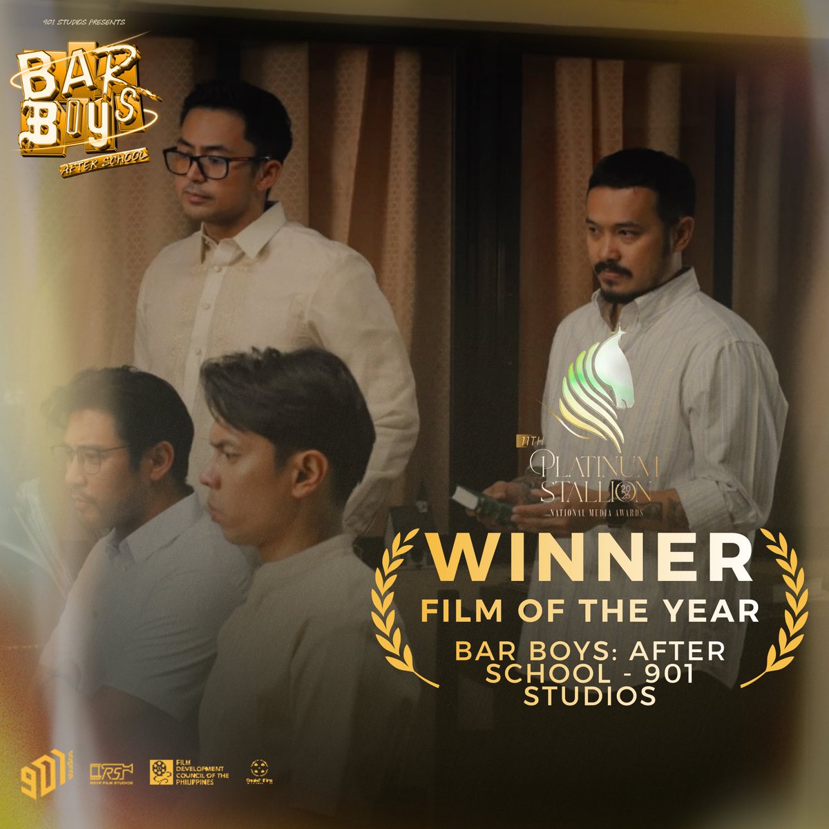 BarBoysMovie's tweet image. FILM OF THE YEAR! ⚖️✨
Bar Boys: After School WINS BIG at the Platinum Stallion Media Awards 2026!

🏆 FILM OF THE YEAR
Bar Boys: After School – 901 Studios

🏆 DIRECTOR OF THE YEAR - Kip Oebanda

🏆 BEST FILM ACTOR - Will Ashley

🏆 BREAKTHROUGH ARTIST OF THE YEAR - Sassa Gurl