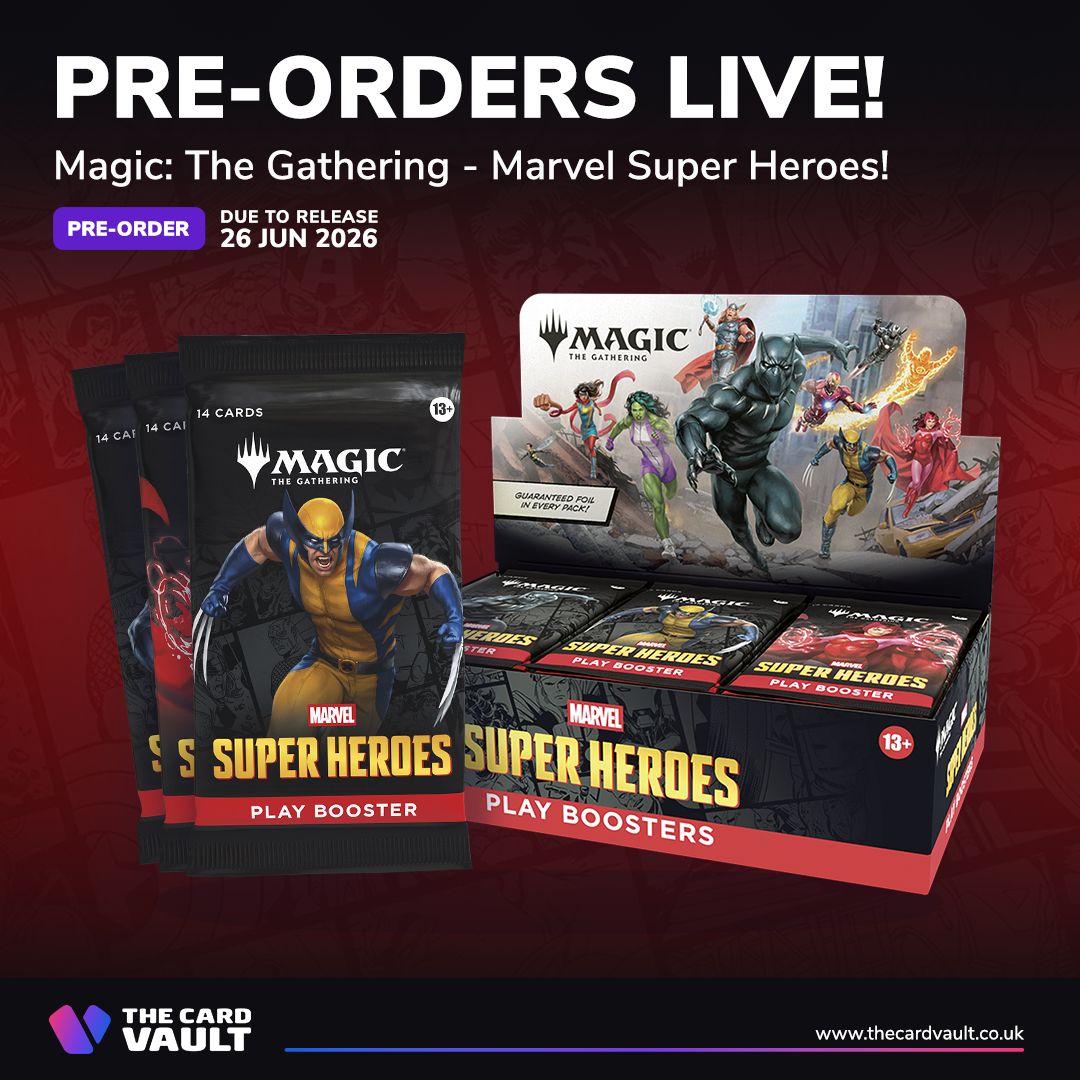 🚨 PRE-ORDERS LIVE! 🚨

MTG - Marvel Super Heroes brings iconic heroes and villains into Magic with powerful new cards, fresh mechanics &amp; special products in this epic crossover!

Pre-order: buff.ly/qgEbHtj

#MTG #TheCardVault #MagicTheGathering #MarvelSuperHeroes #Marvel