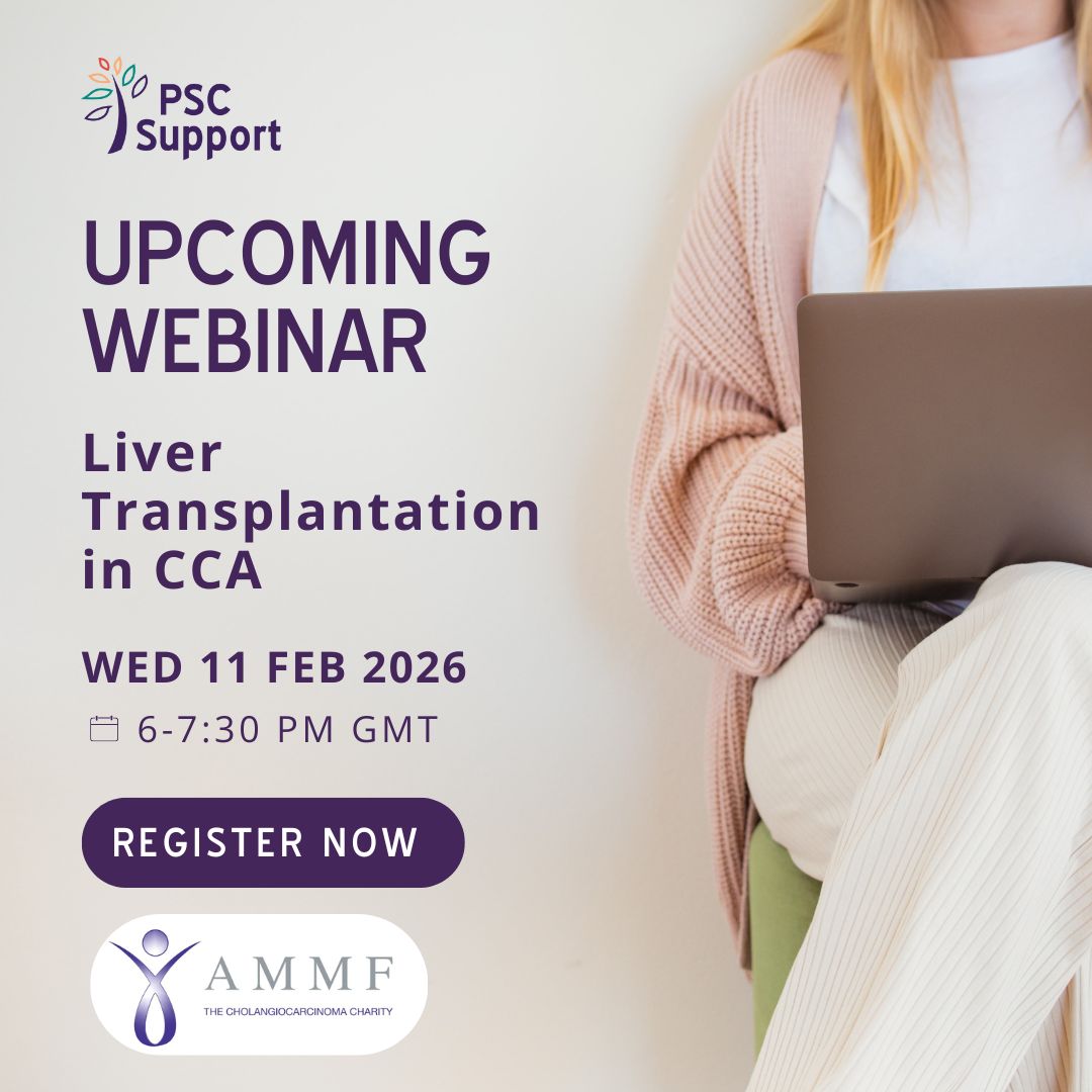 PSCSupportUK's tweet image. New treatment pathways are opening up for patients with PSC and CCA in the UK. Join @CharityAMMF for a specialist webinar on #LiverTransplantation and #ProtonBeamTherapy. 📆 11 Feb | 18:00 
Register: buff.ly/B5BnJmF
#PSCSupport #RareDisease #LetsBeatPSC