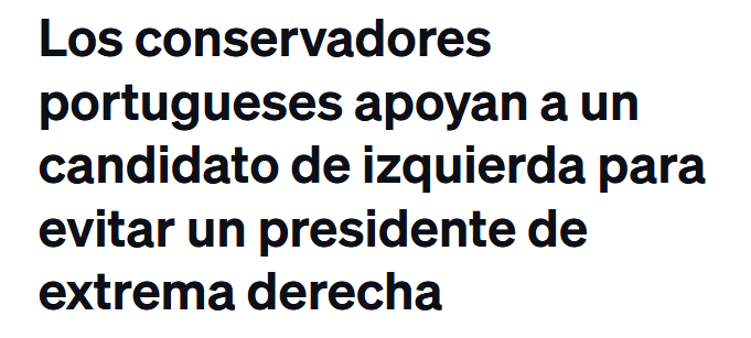 JFranAlbert's tweet photo. En Portugal está pasando algo revelador:
los conservadores han decidido respaldar a un candidato de izquierdas para impedir que la extrema derecha llegue a la presidencia.

No es amor a la izquierda si no defensa democrática frente a un riesgo autoritario real.

La democracia va antes que las siglas.