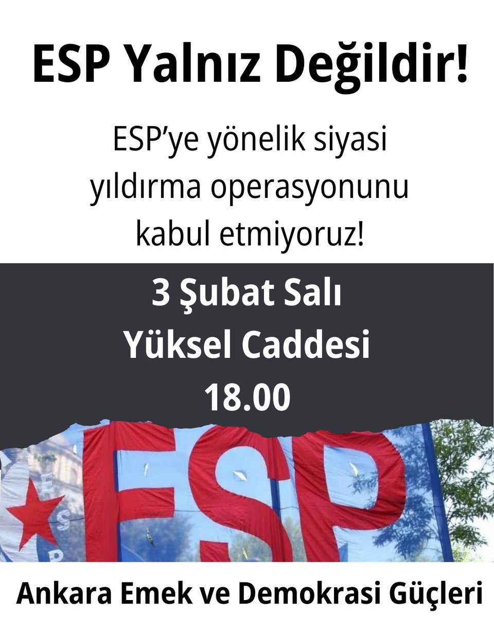 DEMankara's tweet image. Ankara Emek ve Demokrasi Güçleri’nin çağrısıyla, Bileşen partimiz ESP ile SKM, DİSK/LİMTER-İŞ, ETHA, BEKSAV’ın da aralarında bulunduğu birçok kuruma yönelik yapılan gözaltı operasyonlarına tepki göstermek amacıyla bir araya geliyoruz.