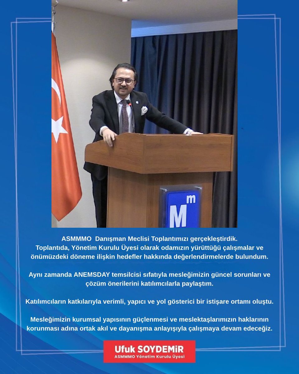 ASMMMO  Danışman Meclisi Toplantımızı gerçekleştirdik.
Toplantıda, Yönetim Kurulu Üyesi olarak odamızın yürüttüğü çalışmalar ve önümüzdeki döneme ilişkin hedefler hakkında değerlendirmelerde bulundum.

<a href="/AnkaraSMMMO/">ASMMMO</a> 
<a href="/ANMESDAY/">ANMESDAY</a> 
<a href="/turmob/">TÜRMOB</a>