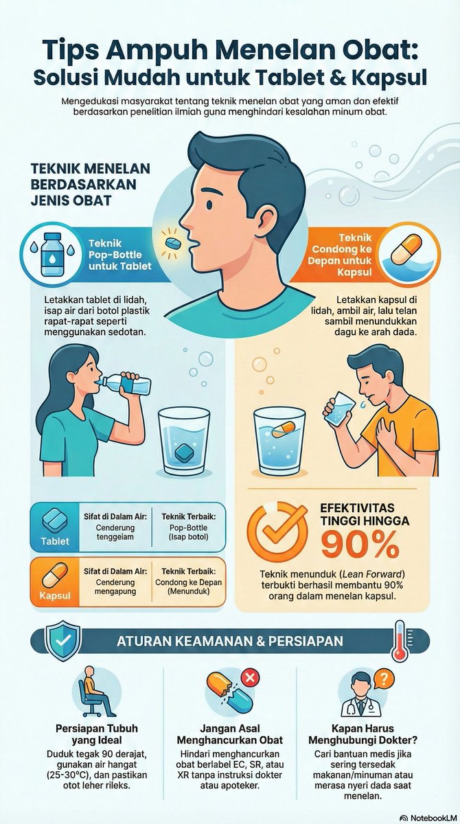 AriqMuthohhar's tweet image. Dibuat dengan @NotebookLM , Solusi mudah menelan obat berdasarkan penelitian ilmiah ✨️ . ada yang masih kesulitan menelan obat di usia dewasa ?? 
(tapi kenapa itu tablet jadi persegi 🤣)
#TipsMinumObat #Farmasi #tablet #kapsul