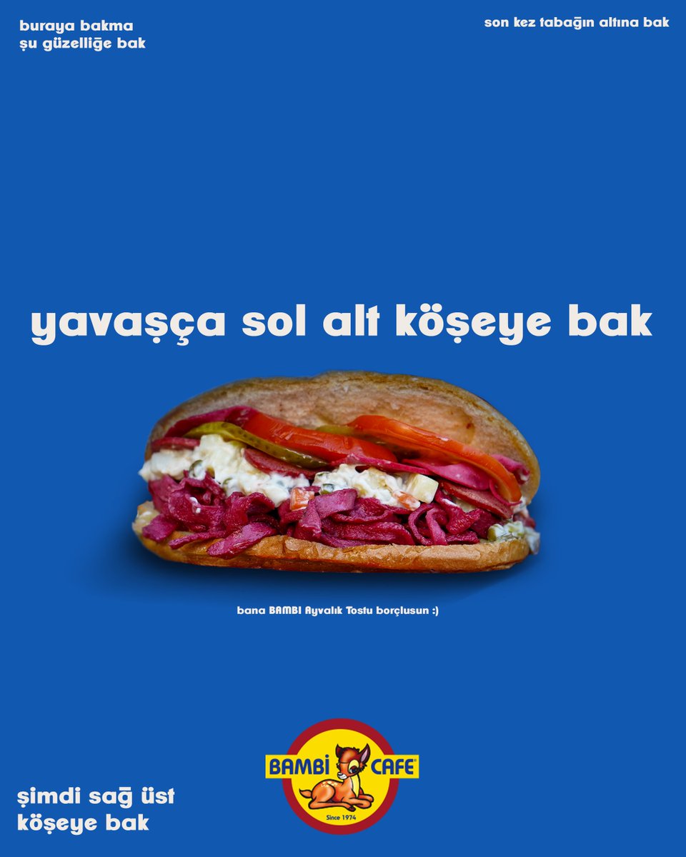 Ayvalık Tostu sevenleri görebilir miyiz?

📍 Taksim Merkez Bambi Cafe
☎️0212 293 11 11

📍 Bakırköy
☎️0212 570 21 21

📍 Gayrettepe
☎️0212 288 59 59

📍 Mecidiyeköy
☎️0212 216 15 15

📍 Kadıköy
☎️0216 450 58 58

📍 Ümraniye
☎️0216 461 12 12

#bambicafe #istanbul #bambicandır