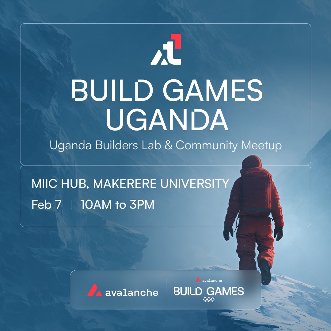 AvaxAfrica's tweet photo. ❄️🔺  Build Games is coming to Uganda! 🇺🇬

Join us at @MakerereUniversity on 7th Feb for an in-person Build Games Uganda meetup.

Learn about opportunities on @AvaxTeam1 get hands-on guidance into the Build Games campaign, and connect with builders across the @avax ecosystem.

👩🏽‍💻👨🏾‍💻 Developers will be fully onboarded and supported.

Sign up & don’t miss it 👇