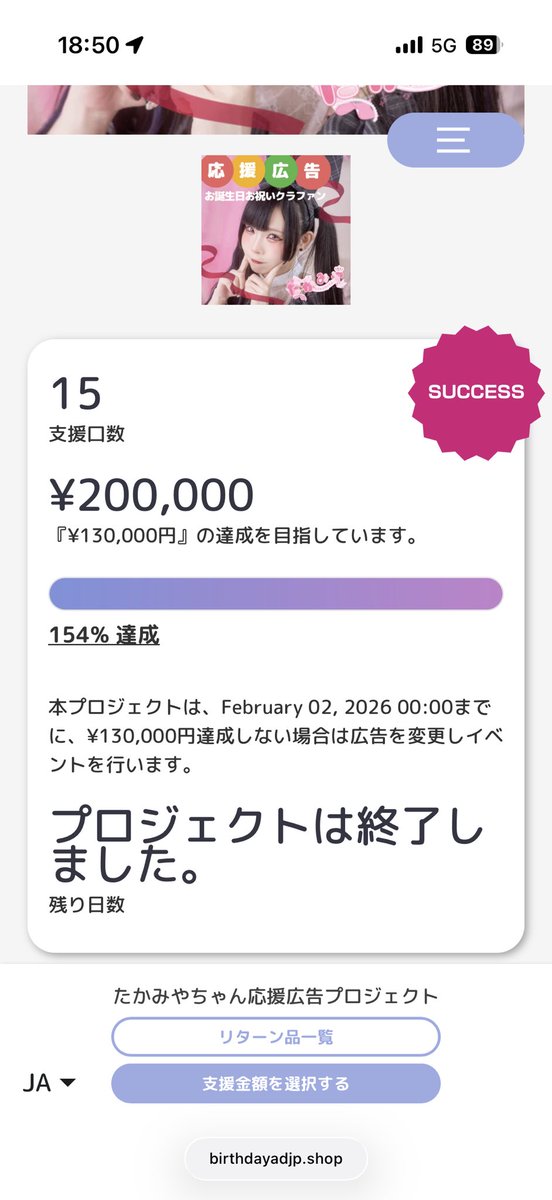 当プロジェクトのクラウドファンディングは目標金額を大幅に超えたため
