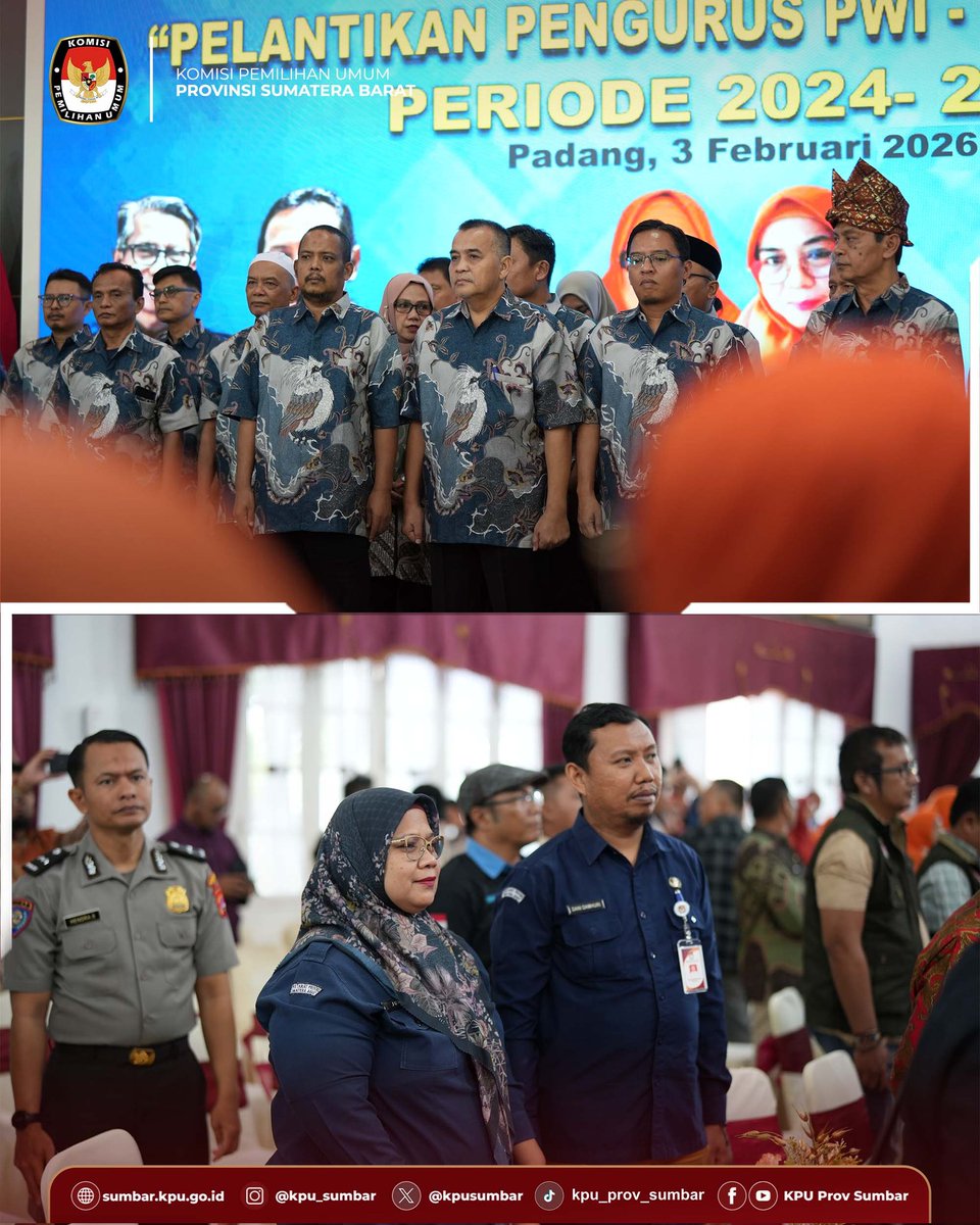 KPU Provinsi Sumatera Barat menghadiri Pelantikan Pengurus Persatuan Wartawan Indonesia (PWI) dan Ikatan Keluarga Wartawan Indonesia (IKWI) Sumatera Barat yang digelar di Auditorium Istana Gubernur, Selasa. KPU Sumbar diwakili Kepala Bagian Partisipasi Masyarakat dan SDM Jumiati