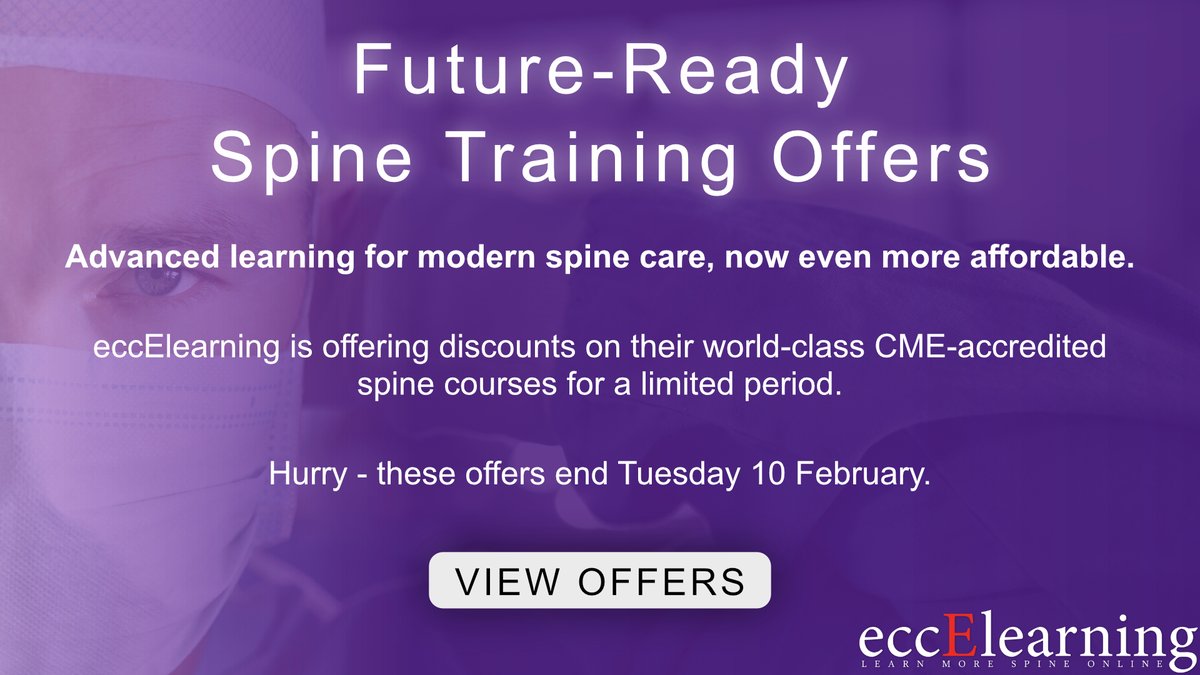 For spine surgeons looking to future-proof their #spine skills - now even more affordable with a limited period 30% discount on our Diploma in #SpineSurgery, #EndoscopicSpineSurgery Programme, Residents' Spine Programme and more!
Learn more here: eccelearning.com/future-ready-s…