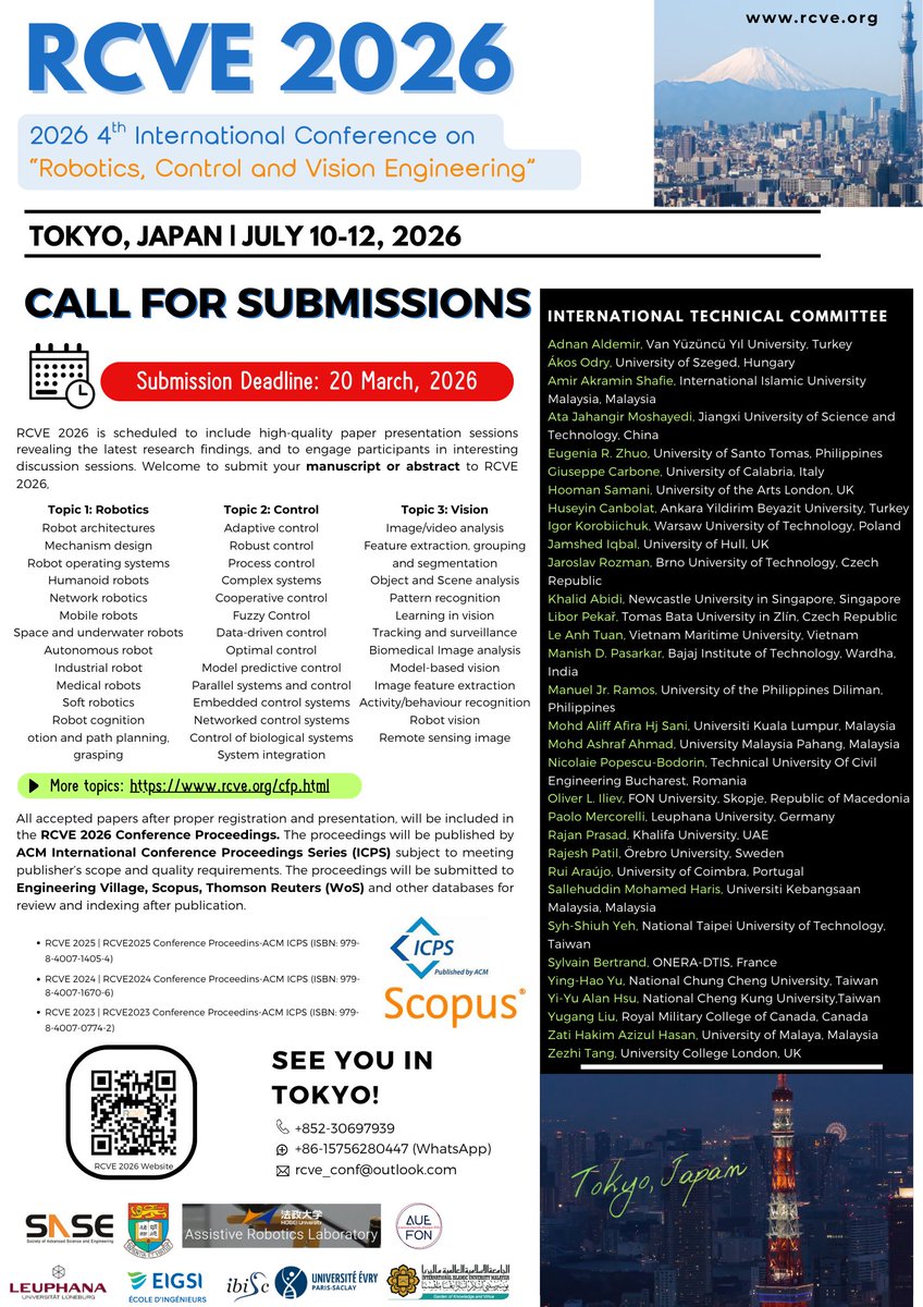 SASE_Official_'s tweet photo. Dear All,

We are pleased to share you that call for paper for the RCVE 2026 (🔗https://t.co/nXU4YKkpGB) is now open. 🎊 

We cordially invite interested parties to join the conference and submit your manuscripts or abstracts. Looking forward to meeting you in Tokyo!🗼 https://t.co/nnl1gYsfOY