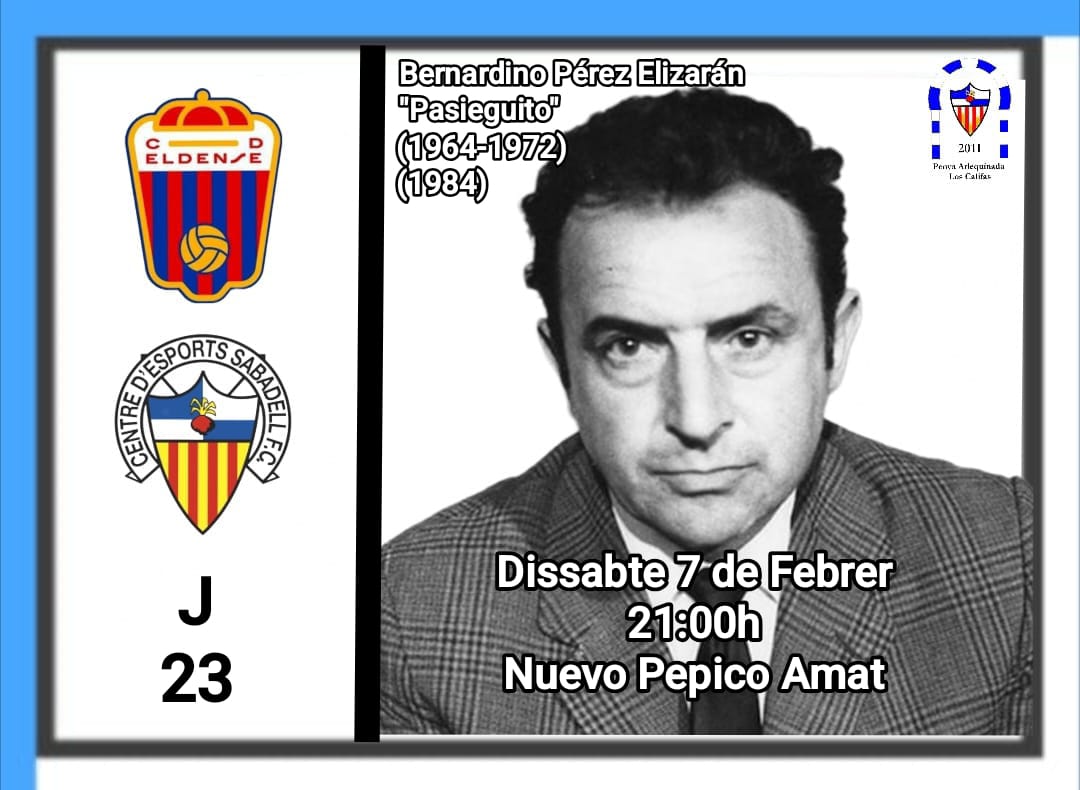 🚨PRÓXIMO PARTIDO🚨 
⚽ <a href="/CESabadell/">CE Sabadell 🧅</a> / <a href="/CD_Eldense/">CD Eldense</a> 
🏟️ Nuevo Pepico Amat
🗓️ Sábado 7 de febrero 
🕘 21:00
📻 <a href="/RadioSabadell/">RàdioSabadell</a>
📺 <a href="/esport3/">Esport3</a>, <a href="/LaLigaPlus/">LALIGA+</a>, <a href="/FootballClub/">FootballClub</a> i Canal Lineal
#EldenseSabadell | #AMQM #SiempreFiel #PenyaLosCalifasCent45