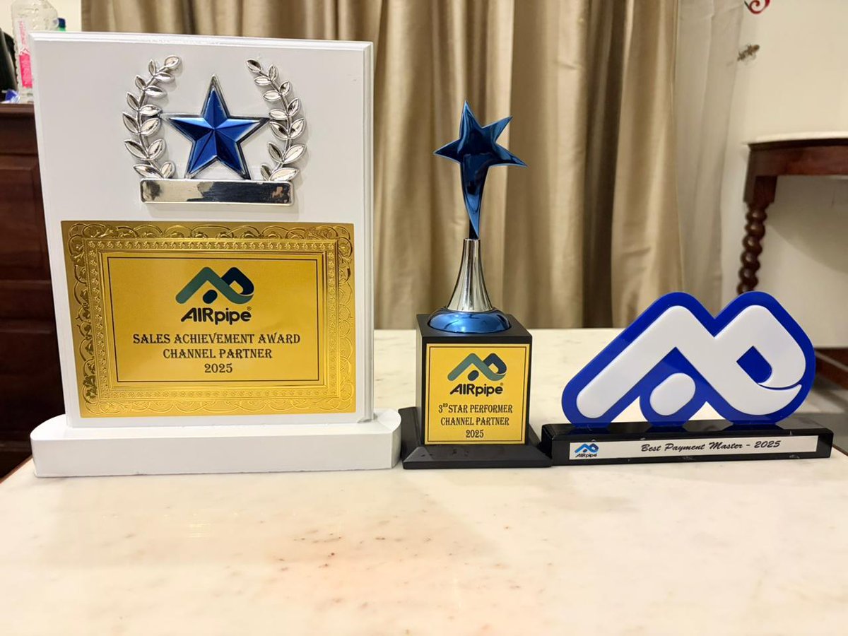 Sanjaytools's tweet photo. Team Airpipe congratulations for achieving Sales Achievement Award 2025/3rd Star⭐️Performer Channel Partner Award 2025 & All India/Best Payment Master Award 2025
@Sanjaytools
#SanjayTools #TeamAirpipe #PartnerSuccess #BusinessExcellence #IndustryRecognition #TeamAchievement https://t.co/LgrN5oh8AI