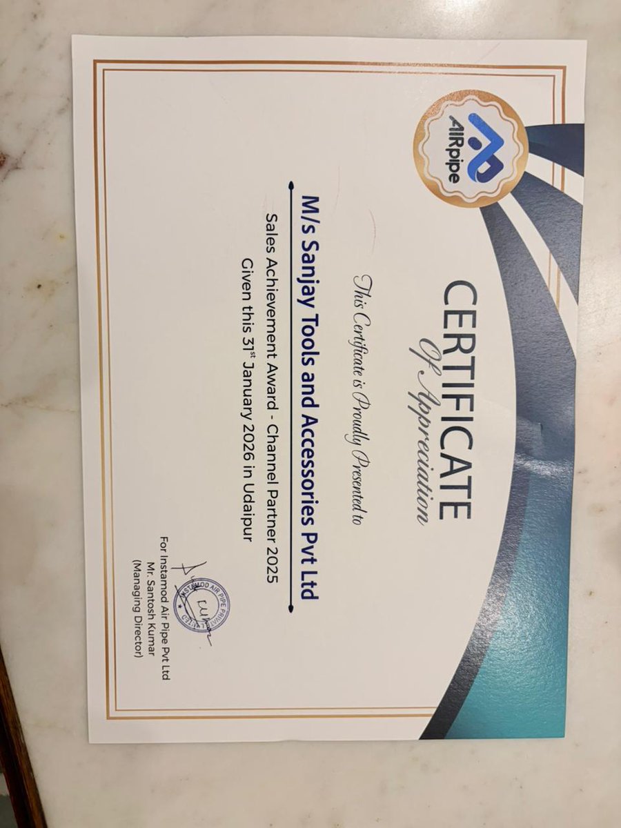 Sanjaytools's tweet photo. Team Airpipe congratulations for achieving Sales Achievement Award 2025/3rd Star⭐️Performer Channel Partner Award 2025 & All India/Best Payment Master Award 2025
@Sanjaytools
#SanjayTools #TeamAirpipe #PartnerSuccess #BusinessExcellence #IndustryRecognition #TeamAchievement https://t.co/LgrN5oh8AI
