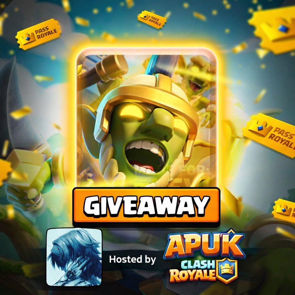 🎁 2x Pass Royale Giveaway 🎁

To Enter : 

- Like &amp; Retweet ♻️
- Follow <a href="/ClashKaiser/">Kaiser</a> 
- Follow <a href="/APUKCR/">APUK | Top Ladder Club</a> 
- Comment your favourite Card in Clash Royale 💬

This giveaway is hosted due to our Recent #3 🌍 Finish - 72 Hours ⏰

Goodluck. #ClashRoyale