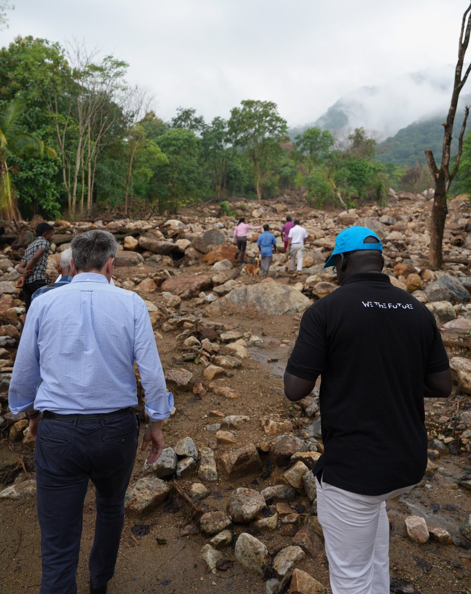 MAFrancheUN's tweet photo. In Badulla one of many landslides which cut through a village w hundreds of massive rocks tumbling down after Cyclone Ditwah Houses destroyed or damaged, water systems &amp; agricultural land destroyed. @UNSriLanka Humanitarian Priorities Plan supports communities. @MFA_SriLanka https://t.co/TcJm5rYJA8