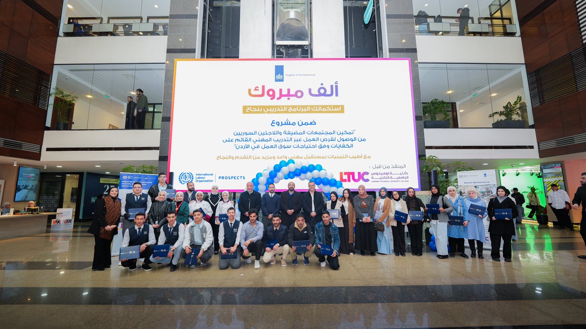 IloProspects's tweet photo. More than 450 young people graduated from the ILO Work-Based Learning (WBL) programme in #Jordan, implemented in partnership with @LTUCJO under the #PROSPECTSpartnership through @DutchMFA. A journey that built practical skills and real workplace experience. https://t.co/tf7JaUO6z2