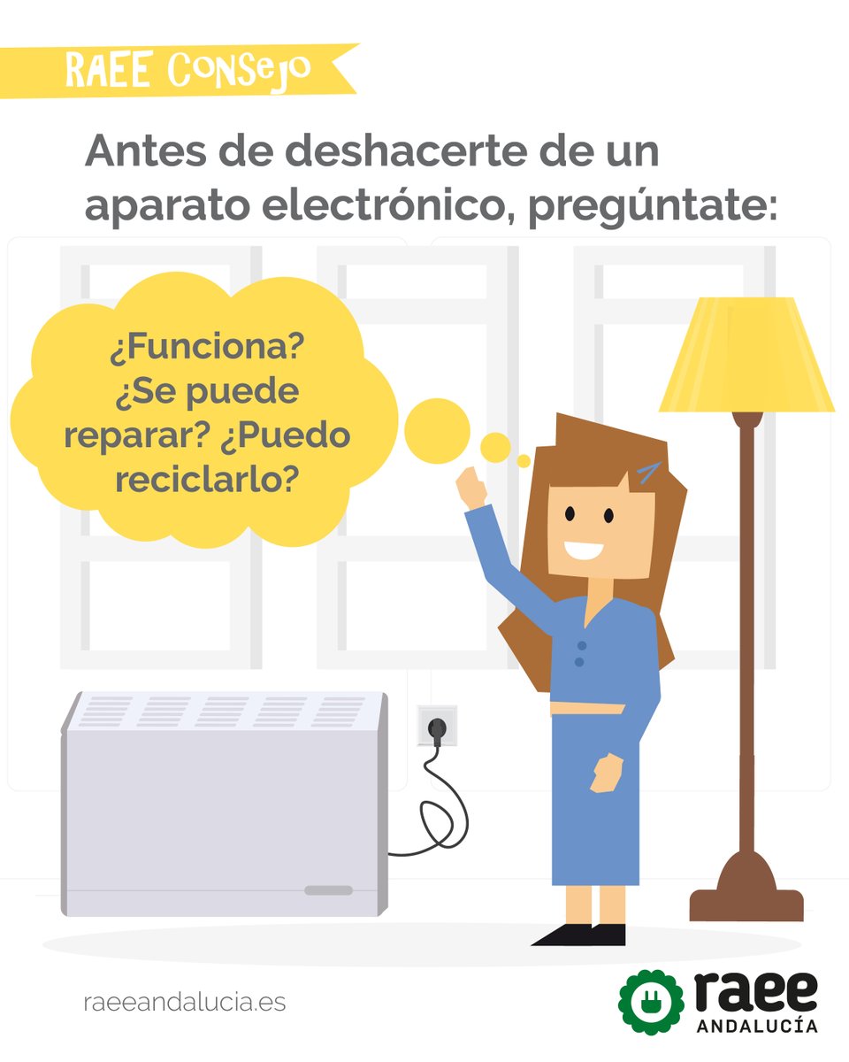 💡 #RAEEConsejo

Antes de deshacerte de un aparato electrónico, pregúntate:

👉 ¿Funciona? ¿Se puede reparar? ¿Puedo reciclarlo?

Pequeños gestos marcan una gran diferencia. 💚

Más info en 👉 raeeandalucia.es

#RAEEAndalucía #ReciclajeResponsable #EconomíaCircular