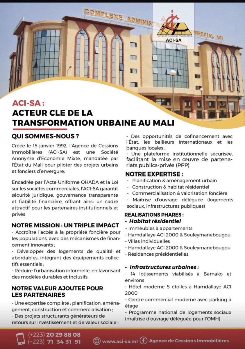 ACIAgence's tweet photo. OUVERTURE DE LA MISSION

Dans le cadre de sa mission, l’Agence de Cessions Immobilières (ACI-SA) a entrepris une mission commerciale en République de Côte d’Ivoire afin de se rapprocher de la diaspora malienne et de promouvoir un accès sécurisé, https://t.co/9tgoFeXWOi