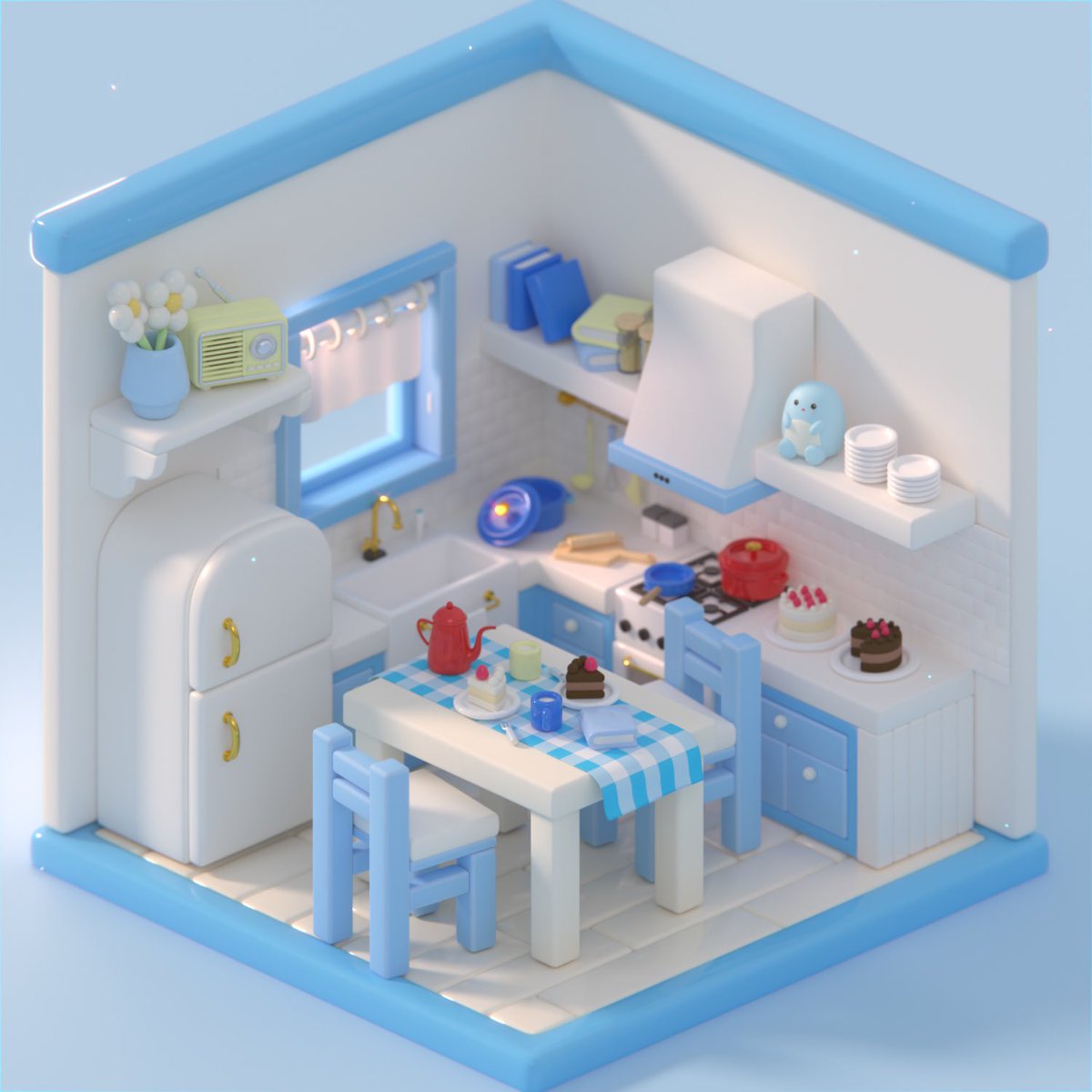 水色なキッチン🍳 #blender初心者 #3DCG