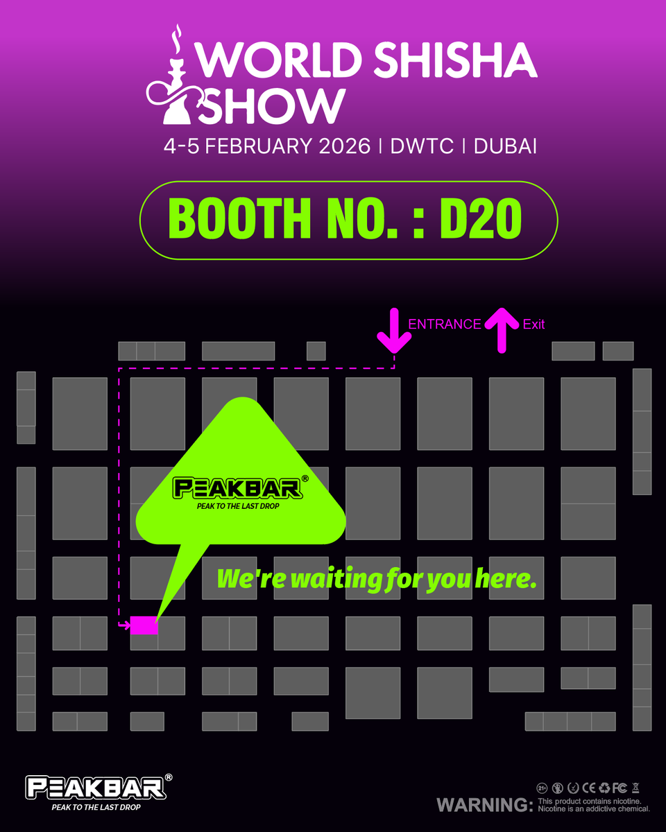 LemyGong's tweet photo. Visit us in the Dubai Shisha Show there, waiting for you at Booth "D20"

#dubai #worldshishashow #shishashow #shisha #DTLvape #vape #vapes #vapor #disposablevape #electroniccigarette #Ecig #Eshisha #Ecigarette #PeakBar #PeakBarH2O #Vapewhoelsale https://t.co/bqJz9NEHFj