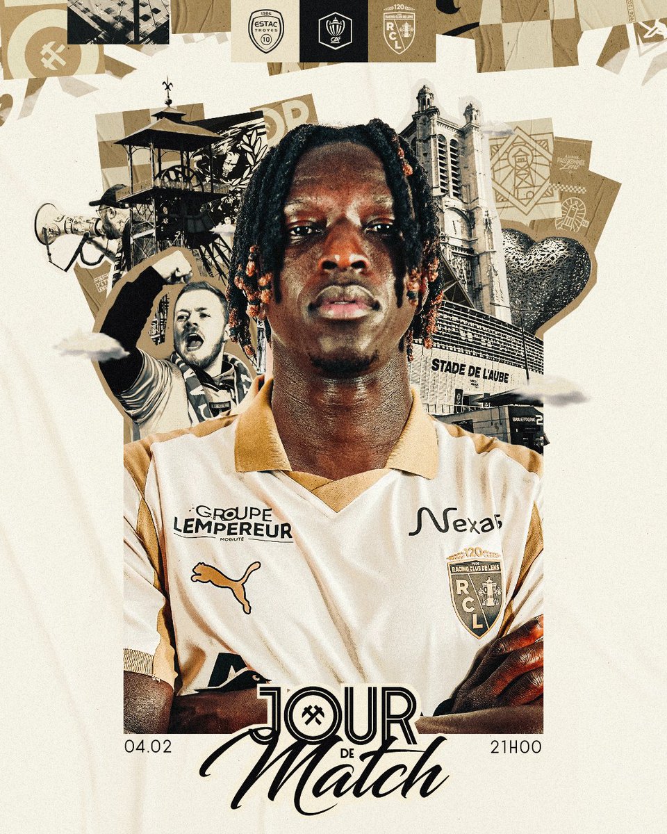 𝑱𝒐𝒖𝒓 𝒅𝒆 𝒎𝒂𝒕𝒄𝒉 🟤⚪️

⚽️ 𝟖𝐞𝐬 𝐝𝐞 𝐟𝐢𝐧𝐚𝐥𝐞 - <a href="/coupedefranceCA/">Coupe de France Crédit Agricole</a>
🆚 <a href="/estac_officiel/">ESTAC Troyes</a> 
🕘 21h00
📍 Stade de l'Aube
📺 <a href="/beinsports_FR/">beIN SPORTS</a> 

#FiersDEtreLensois #ESTACRCL