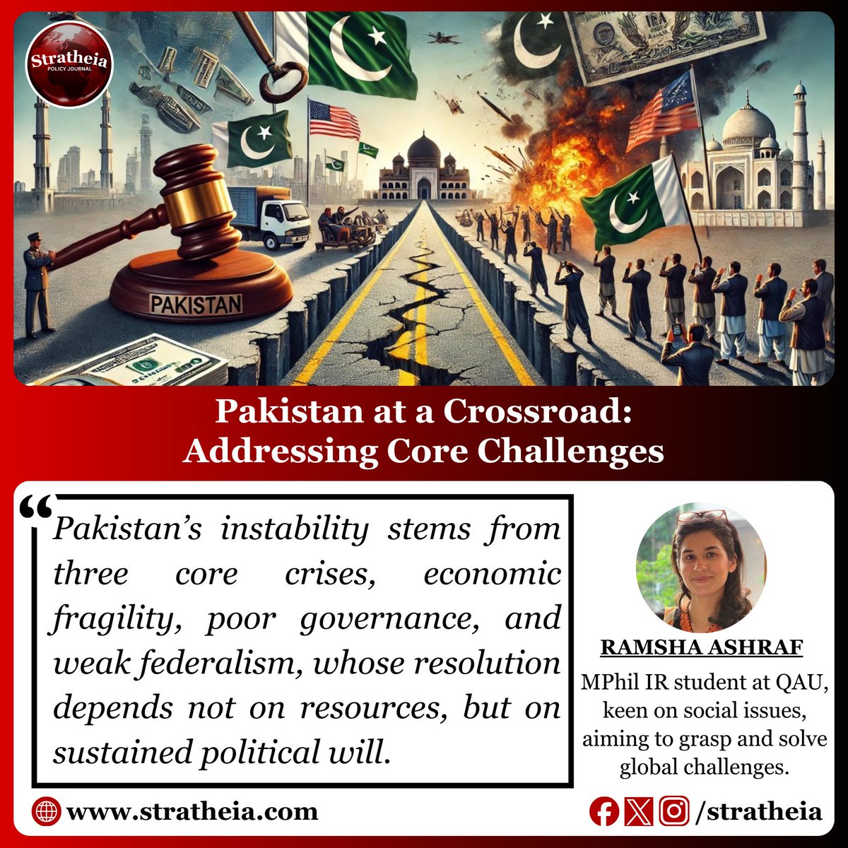 stratheia's tweet image. Pakistan’s challenges look endless—but they stem from just three roots: economy, governance, and federal structure. Fix the roots, and the system can heal.
#GovernanceReform #EconomicStability #Federalism
Read Full Article: stratheia.com/pakistan-at-a-…