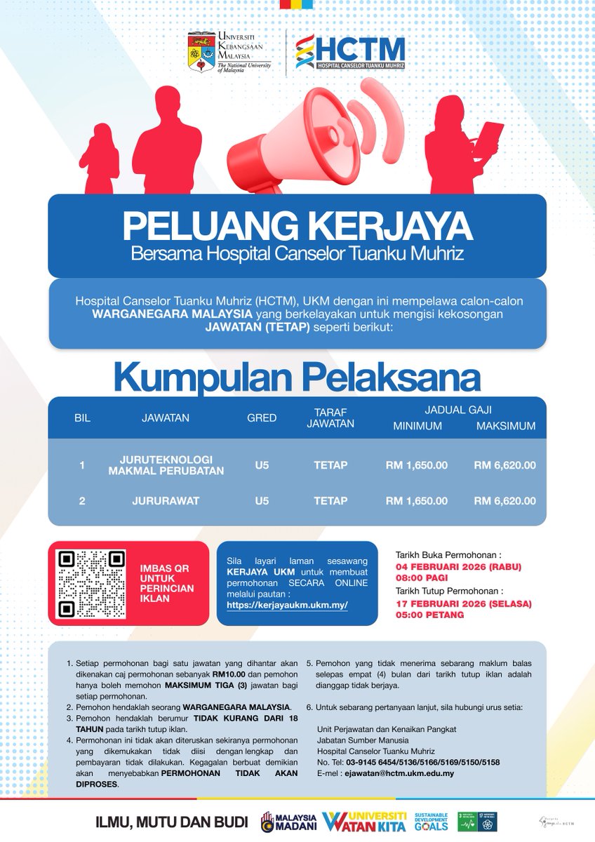 hctm_ukm's tweet photo. HCTM UKM ingin mempelawa warganegara Malaysia yang berkelayakan, komited serta berdedikasi untuk mengisi kekosongan jawatan di HCTM. Maklumat lanjut mengenai jawatan sila layari laman web:
https://t.co/ysML5U46KS
#HCTM #UKM #BetterFasterFriendlier https://t.co/oNlmIAXzcg