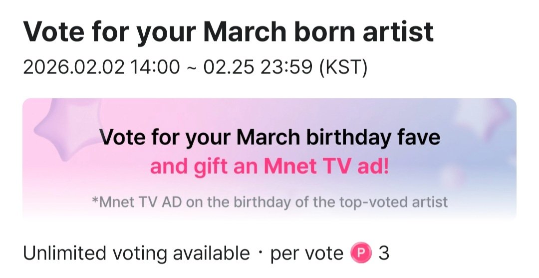 Hello <a href="/mnetplus/">Mnet Plus 엠넷플러스</a>,

We have noticed that BTS's SUGA has been excluded from this year's March birthday vote, despite being included in last year's voting. This unjustified exclusion is unacceptable.

We strongly urge that SUGA be added to March birthday vote immediately. Thank you!