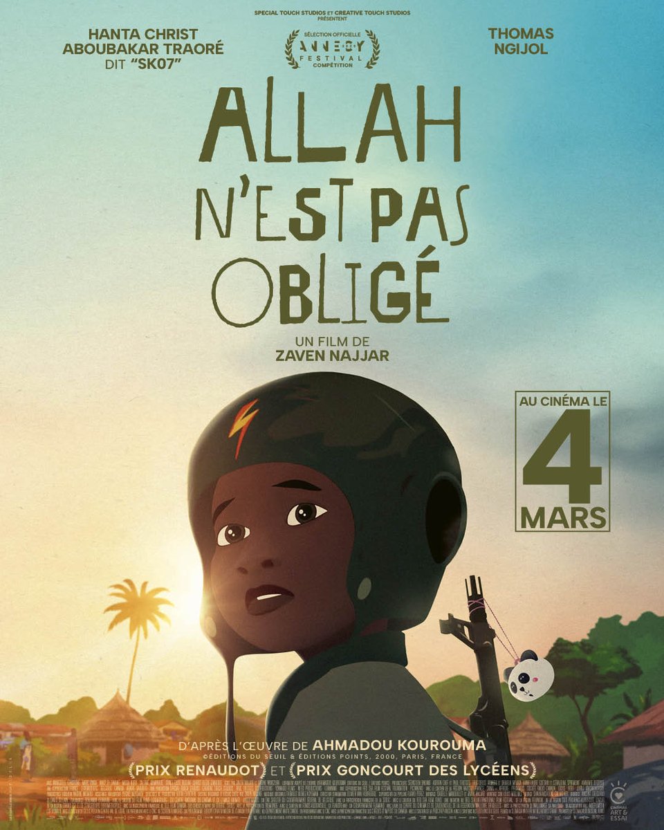 🪖Adapté de l'œuvre du grand écrivain Ahmadou Kourouma, ALLAH N’EST PAS OBLIGÉ retrace le voyage initiatique du jeune Birahima, tentant tant bien que mal de survivre à la guerre et la cruauté des hommes.